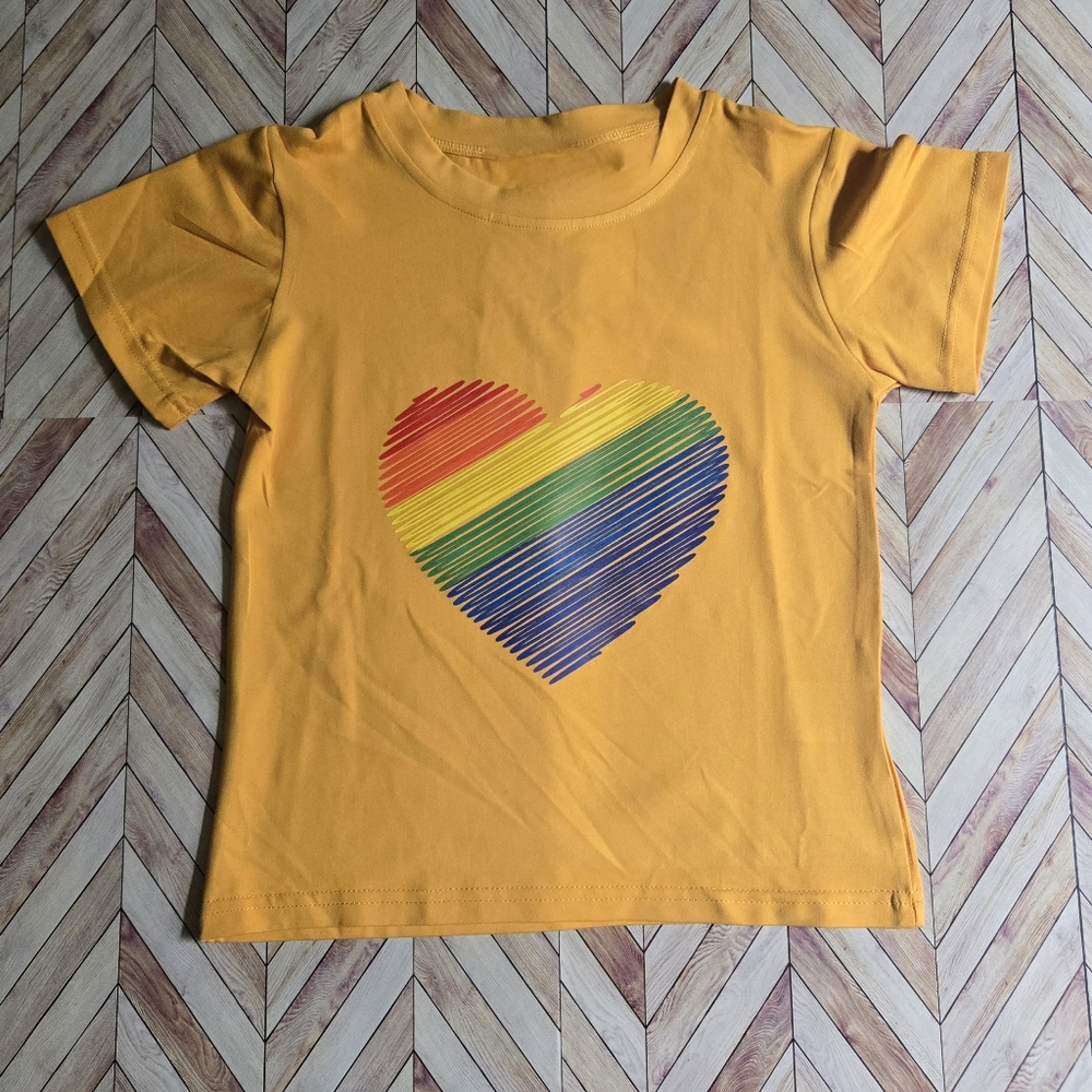 Vibrant Rainbow Heart TShirt Gold Yellow Pride Tee Kids Summer Shirt Graphic Top